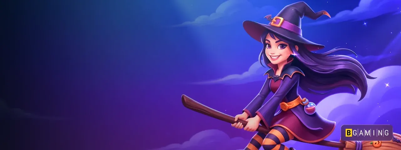 Witch on a broom, elitespin online prize drop banner